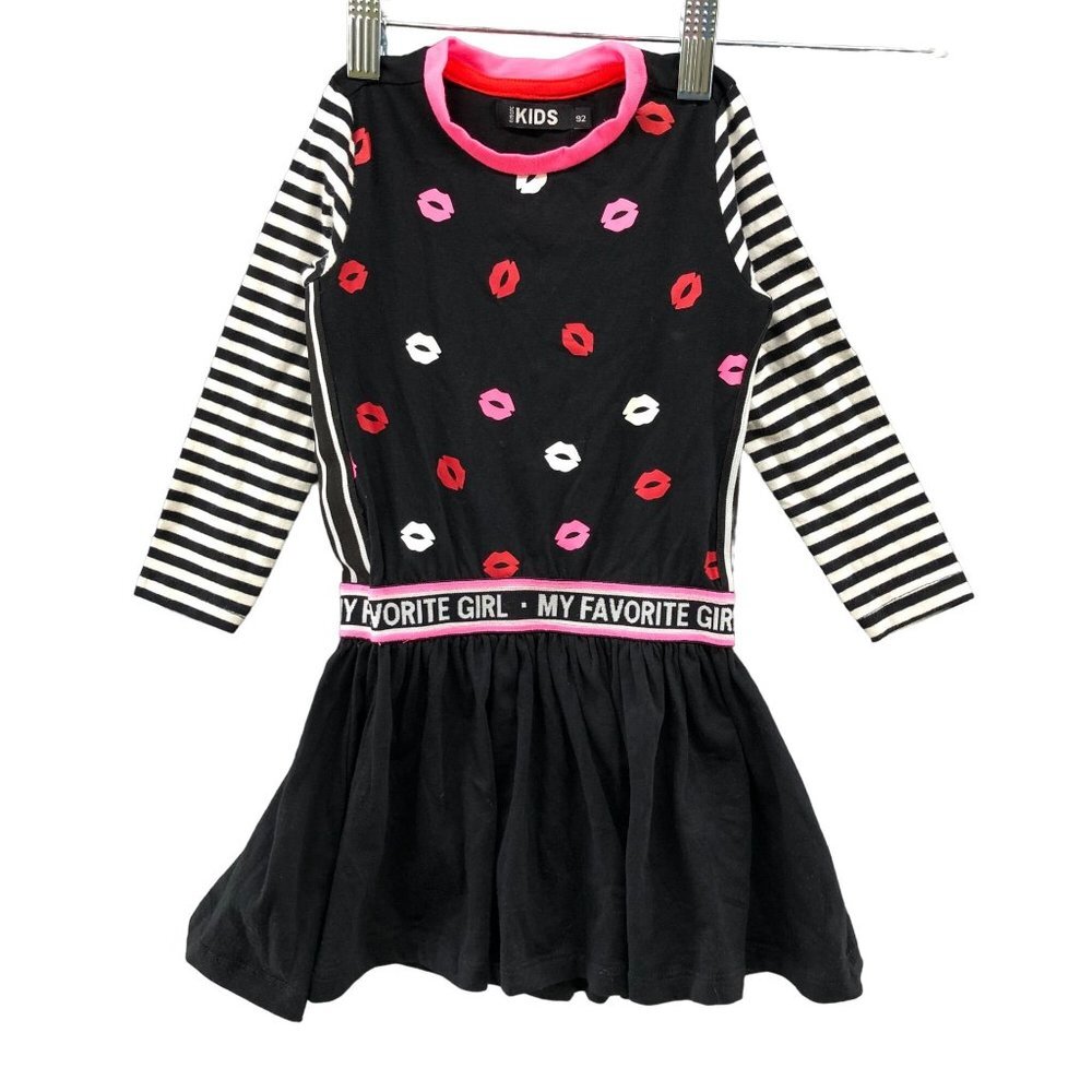 Europe Kids My Favorite Girl Dress Lip Print Flare‎ Black Pink Sz 92 18-24M 2T